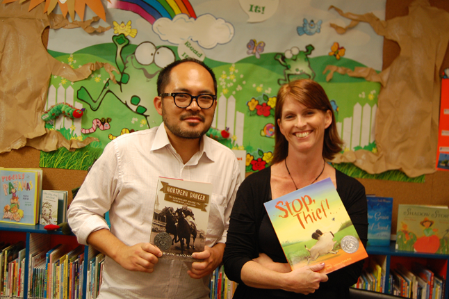 Prize-winning BC authors Kevin Chong and Heather Tekavec were at the Revelstoke Branch of the Okanagan Regional Library on Tuesday, April 21, to talk about their work. Chong is the author of Northern Dancer: The Legendary Horse That Inspired a Nation. Tekavec wrote the delightful children’s book Stop, Thief! They have been touring Interior communities talking to readers of all ages. David F. Rooney photo