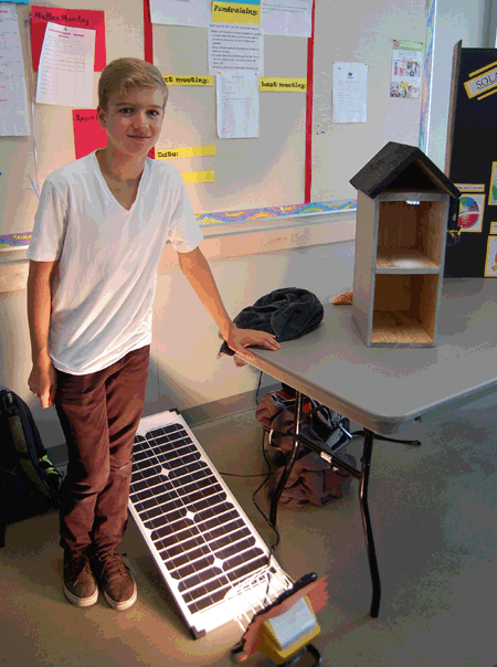 Kobe Brunetti borrowed a solar panel from his parents' RV for his display on this alternative energy source. David F. Rooney photo