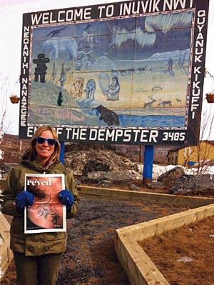 Here's another promotional shot, this time of Amy Flexman holding up her copy of the Spring 2013 issue of Reved during a visit to Inuvik. Photo courtesy of Reved Quarterly