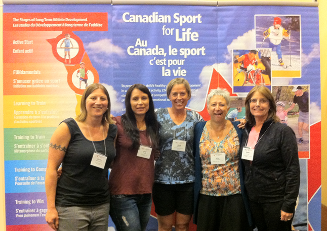 Physical activity is a lot more fun when we are physically literate. In addition, if we want our children to remain active for life, they need to develop physical literacy at a young age. Pictured from left to right at the recent International Physical Literacy Conference 2015 in Vancouver are: Nicole Marynowski, Amy Shields, Janis Neufeld, Kim Palfenier, and Sandi Lavery. Photo courtesy of Janis Neufeld
