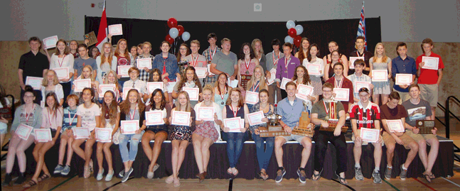 Students and their families gathered at Revelstoke Secondary School on Thursday, June 11, for the school's annual awards ceremony. There were a whack of awards handed out to deserving boys and girls who organized themselves for a group photo. You can click on the link below to see who won what and, if you'd like to see a larger version of this group shot please click on this image. David F. Rooney photo