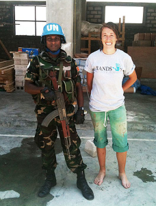 All Hands volunteer Charise Folnovic poses with a UN peacekeeper in Haiti. Photo courtesy of Charise Folnovic