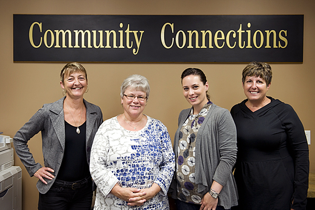 In what it is calling a “made-in-Revelstoke solution” Community Connections is trying on a new leadership model with what it is calling an “executive leadership team.” This organization’s new leaders are (from left to right) Diana Gadbois of Finance and Administration, Patti Larson of Outreach Services, Gorette Imm of Family Services and Kelly Bateman of Community Living Services for Adults and Diana Gadbois of Finance and Administration. Photo courtesy of Community Connections