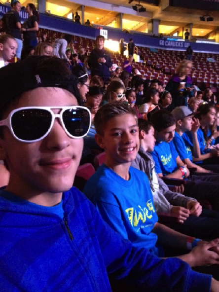 Landon Camera and Tyler Jamieson at the We Day celebration, Vancouver, 2015. Photo by Ms. Tara Johnson. Caption by Emily MacLeod and Amelie Delesalle 