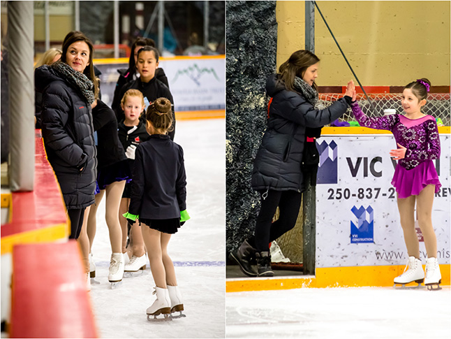 Head Coach Nina provided advice and encouragement to her skaters before and after each of them took to the ice. Jason Portras photo
