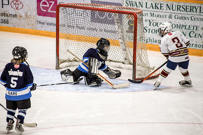 Icebreaker #3 Alex Stevenson positioned himself in exactly the right place to net Revelstoke’s first goal of the game. Jason Portras photo