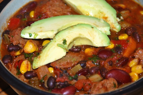 The taco part is in the seasoning, but you could serve this with tacos to sop up the juice, or crumble natcho corn chips on top. Omit the sausage and it’s a veggie chili soup.