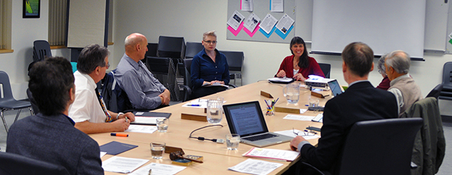 School District 19 trustees started their first meeting of 2016 with an update on the Child and Youth Mental Health and Substance Abuse Project by Social Development Coordinator Jill Zacharias (center) and project leader Jewelles Smith (center left). David F. Rooney photo