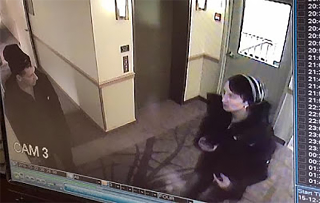 The RCMP have released two images from a surveillance video that show a man and a woman they believe are responsible for a Christmas Eve break-in at the Repose Day Spa at the Hillcrest Hotel. Do you recognize these two people? Surveillance video frame courtesy of Revelstoke Crime Stoppers and the RCMP