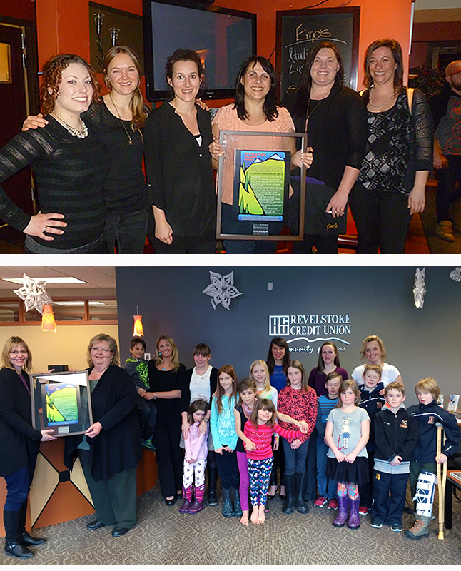 Emo’s Restaurant and the Revelstoke Credit Union cleaned up in this year’s Fam ily Friendly Awards, sponsored by the Revelstoke Early Childhood Development Committee. The Family Friendly Business Award went to Emo’s Restaurant (top image). Their nomination highlighted the welcoming staff, environment and efforts to provide an understanding, positive family friendly experience. The Credit Union was the winner of this year’s Family Friendly Workplace Award. The nomination for RCU acknowledged their family friendly policies, which allow parents to balance work and home life responsibilities. The nominations noted excellent family events, a welcoming family environment and understanding sick leave policies as having an impact for employees. In addition, flexible schedules have allowed some employees to participate in their children’s events at schools and child care centres. RCU was also the winner of the Family Friendly Business Award in 2012 and hreceived nine nominations over the past five years. Nominees for the Family Friendly Business Award included Emo’s Restaurant, Kidz on Main, Revelstoke Dental Centre, Mane Attraction Hair Studio, and Sangha Bean. The Family Friendly Workplace Award nominees were: Revelstoke Credit Union, Community Connections (Revelstoke) Society and Selkirk Tangiers. Photo courtesy of the Revelstoke Early Childhood Development Committee