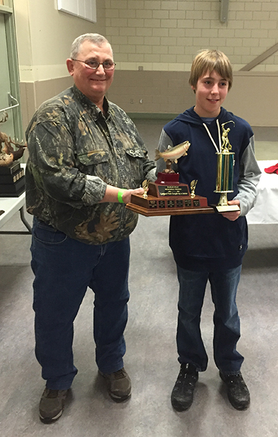 Teigan LenΩi won the Harley Foat Memorial Trophy for the largest fish caught by a junior. His catch weighed in at 10 lbs. 8 oz. David F. Rooney photo