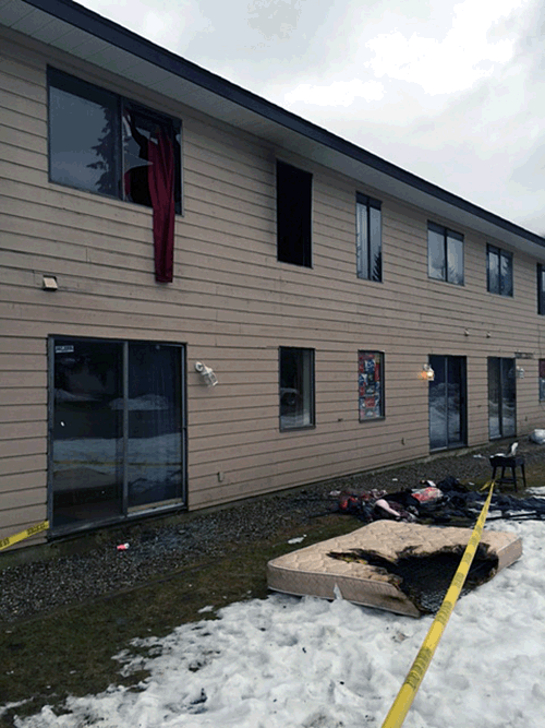 A late afternoon 911 call from the Columbia Gardens apartment building at 1949 Laforme brought the Revelstoke Fire Rescue Service out in just four minutes on Wednesday, March 2. “Upon arrival, fire crews found smoke pouring out of a second-floor apartment and began an aggressive interior fire attack,” Fire Chief Rob Girard said in a statement. "Within minutes we confirmed that everyone was out of the building." Firefighters “knocked down the fire, ventilated and extinguished externally a burning mattress and room contents,” Girard said on the day after the fire. "The apartment received heavy fire damage and we were fortunate it did not spread into the attic which would have been catastrophic." Photo courtesy of the Revelstoke Fire Rescue Service