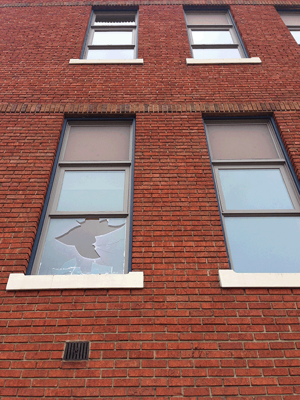 Sometimes all you can do is shake your head. Some one recently smashed a window at the decommissioned Mountain View Elementary School on Third Street West. EZ Rock's Shaun Aquiline noticed it while taking Milo for a walk on Sunday, snapped a photo and shot along through cyberspace to The Current. There was also a chalk message scrawled on the brick ('though it doesn't show up on the cellphone image): "F--ck Life." Shaun Aquiline photo