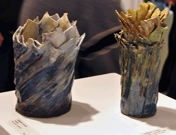 These pottery vessels by Sandra Flood are certainly twisted. David F. Rooney photo