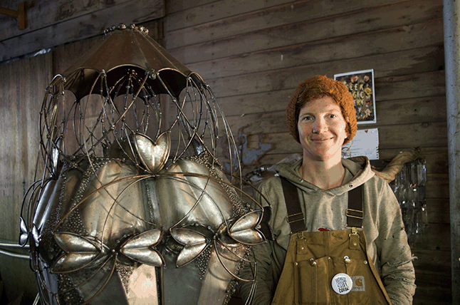 – Nakusp artist Kate Tupper is inviting residents and visitors alike to participate in this Saturday’s Nakusp Art Party. No matter how talented you are “being an artist is terrifying,” said the sculptor, pictured here next to a piece destined for the Castlegar Sculpturewalk. “You go through the terror of creating the thing and you finally get to a place where you think it’s good, then you’ve got to show people, you’ve got to go through it again.” Claire Paradis photo