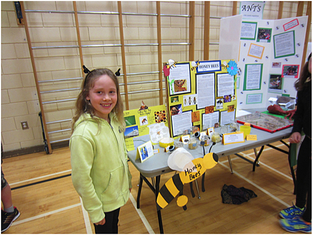 This is Anya Jones sharing her honeybee project. Todd Hicks photo. Caption by Emily MacLeod and Amelie Delesalle