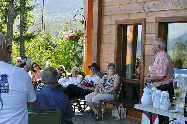 Bill Bennett, MLA for East Kootenay and minister of Energy, Mines and Natural Resources, was at the Saturday afternoon barbeque and spoke briefly to the crowd about Clovechok's suitability as a political candidate. David F. Rooney photo