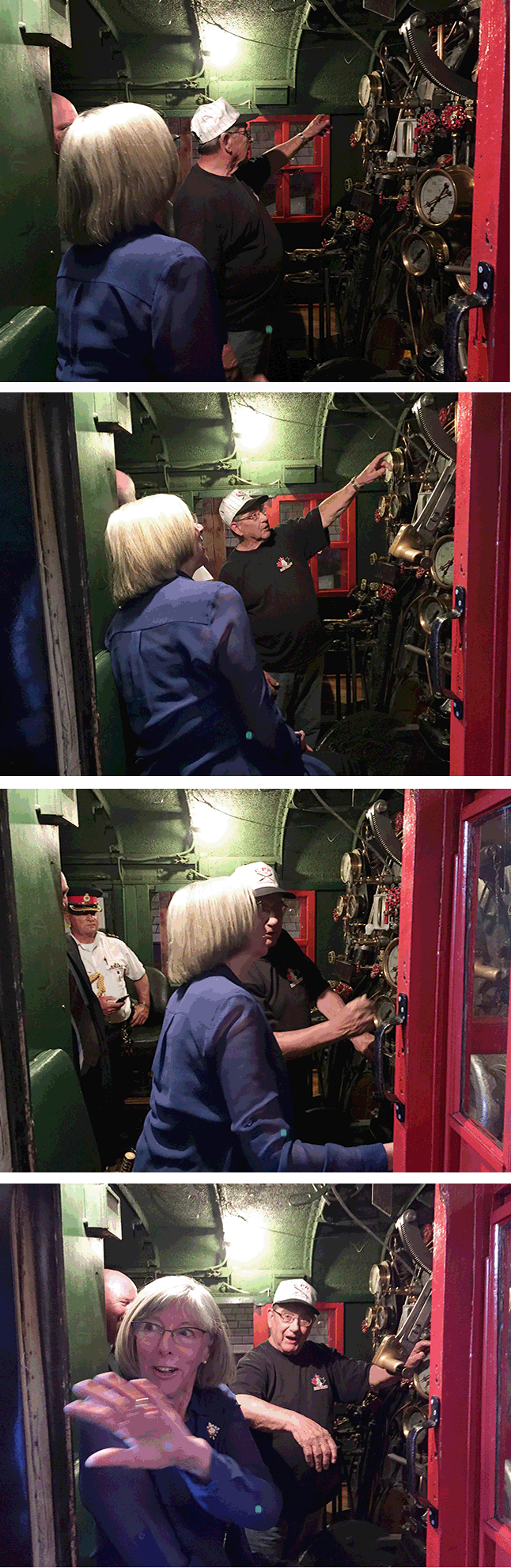 The Lieutenant Governor deeply enjoyed the tour Clancy Boettger provided of Engine 5460's cab. And what would you expect from a woman who ran a working ranch? David F. Rooney photo