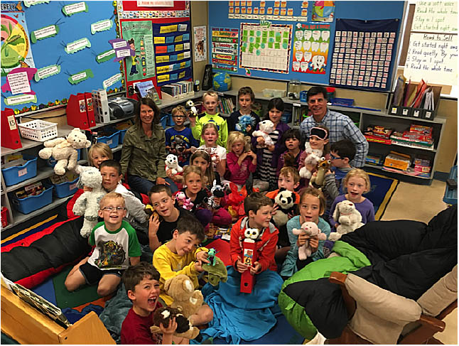 Here is the Gr. 1/2 class with their stuffies. Photo by Kristen Demchuck. Caption by Emily MacLeod, Amelie Delesalle and Rebecca Grabinsky.