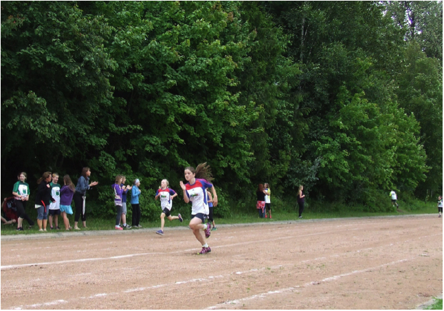 Here are Maeve MacLeod and Aislin Buchanan running a race. Photo courtesy of School District 19. Caption by Emily MacLeod, Amelie Delesalle, and Rebecca Grabinsky