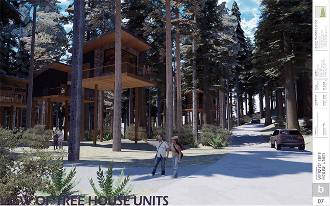 Revelstoke City Council has approved a rezoning application for 7.2 hectares of land in the newly annexed Camozzi Road property where David and Shelly Evans plan to develop the Tree House Hotel. This image ferom the Evans' application is an artist's conception of the hotel. Image courtesy of the City of Revelstoke