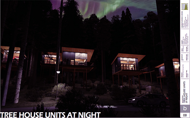 An artist’s conceptionof what night be like at the Tree House Hotel. Image courtesy of the City of Revelstoke