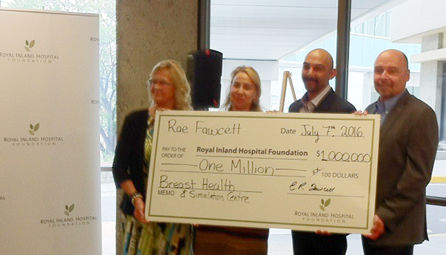 If you are among the “1 in 9” women to have breast cancer, you know how important it is to move from diagnosis to treatment. Rae Fawcett and her family certainly understand. generous donation by Rae Fawcett to the Royal Inland Hospital in Kamloops. She and her family have been philanthropists for many years, and a recent donation of $1 million to the hospital will fund the Rapid Access Breast Health Clinic, allowing one-trip diagnosis and planning for treatment. Leslie Savage photo