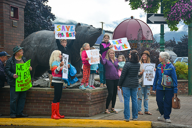 Protestors gather at the bears. John Morrison photo