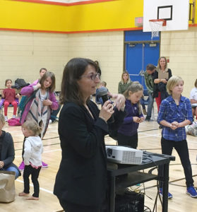 Rita Tedesco, the new principal at Arrow Heights Elementary School, addressed parents and students during SD 19's traditional Mug & Muffin glad-to-meet-you event on the first day of school, Tuesday, September 6. A natve-born Revelstokian, Ms. Tedesco is a brand-new principal in the system. In fact, with the esxception of RSS, all three of the city's elementary schools have new principals. Todd Hicks, former principal at AHE, is now in charge of Begbie View Elementary. Meanwhile, Andy Pfeiffer, former Vice-principal at RSS, is now the principal at Columbia Park Elementary. He replaces Ariel McDowell, who is now District Principal for Aboriginal Education. David F. Rooney photo