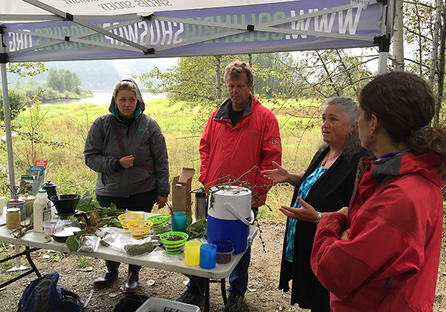 Sue Davies talks about how many invasive species, such as burdock, dandelions, lamb's quarters, Himalayan blackberry, mullein and chicory can be processed into food. David F. Rooney photo