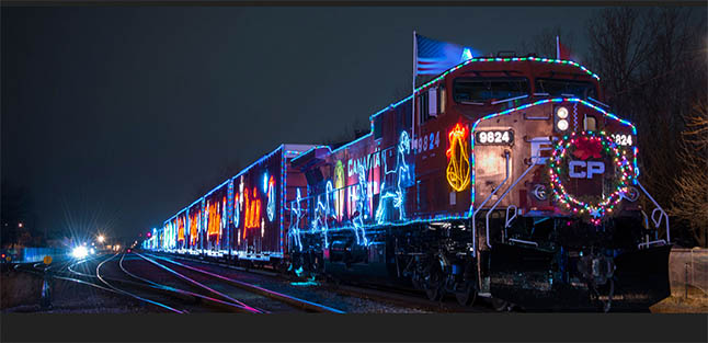 The Canadian Pacific Holiday Train is back for its 18th year raising money, food and awareness for local food banks. Since its launch in 1999, the program has raised more than $12 million and 3.9 million pounds of food for communities along CP's routes in Canada and the northern US. Ph0oto courtesy of Canadian Pacific Railway