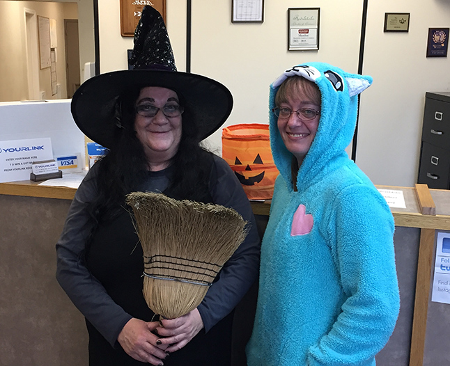 Halloween is a fun little festival in Revelstoke, thanks in large part to the number of adults who dress up for the day — people like Linda Logan, in the witchy costume on the left and Shawn Powell masquerading as Hello Kitty at YourLink. David F. Rooney photo
