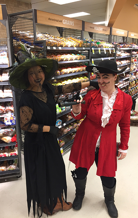 Ping Pratico (left) and Lisa Sutherland were not-so-scary as a witch and buccaneer at Save On Foods. David F. Rooney photo 