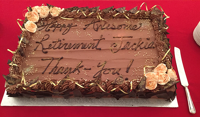 Here's a tantalizing image of the retirement cake baked for Jackie's oarty. David F. Rooney photo